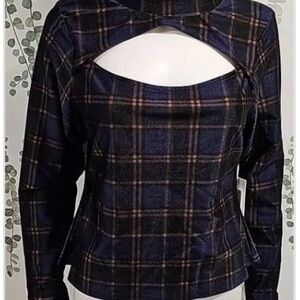Size 3X women’s romantic Good American Plaid Long Sleeve Shirt High Neck Cutout